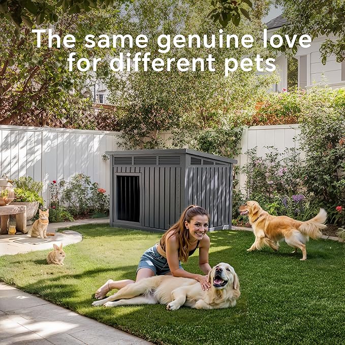 Dog House Indoor Outdoor,Resin Waterproof Puppy Shelter with Air Vents and Elevated Floor,Air Rod on Top to Open,Dog Kennel for Small to Medium Dogs(Grey,32.2 * 25.12 * 24.13)-PawvioPets