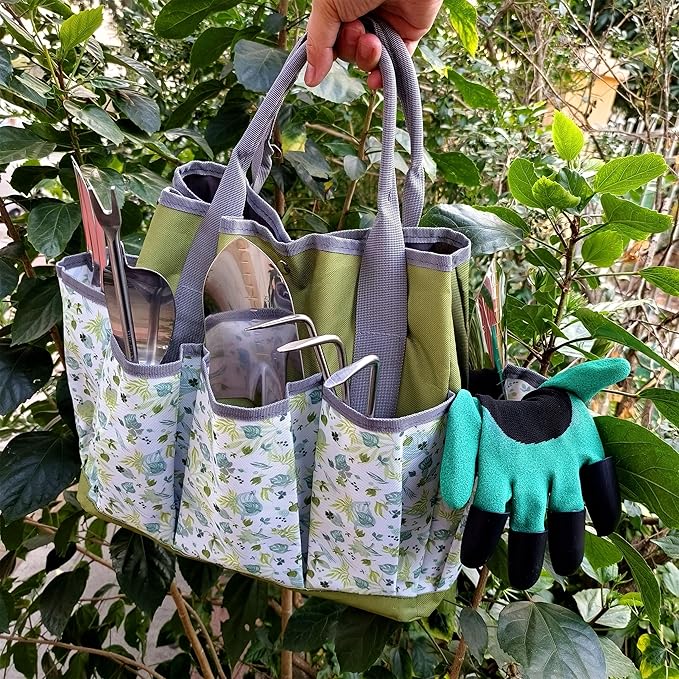 Gardening Tools – 42 Piece Premium Gardening Tool Set,Heavy Duty Hand Tools with Fashion Garden Tools Organizer Handbag,Rust-Proof Gardening Tool Kit, Ideal Gardening Gifts for All (Green Floral)-PawvioPets