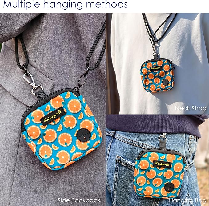 Dog Treat Pouch for Pet Walking and Training with Clicker Poop Bags Small Fanny Zipper Pack Holder for Puppy Snack Dispenser Kit for Leash and Outdoor Use (Fruit Orange)-PawvioPets