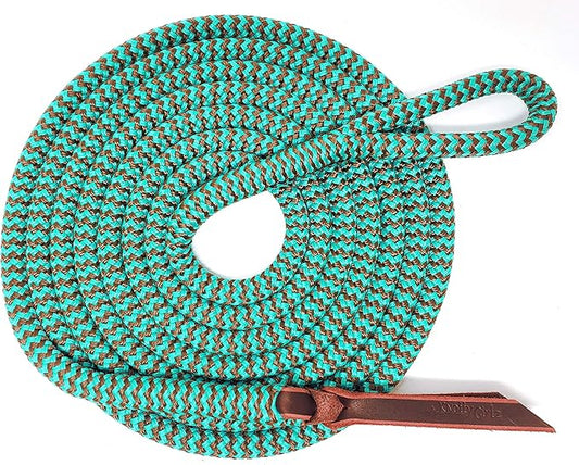 Double Braid Lead Rope with Eye Splice Loop, 12-14FT Lengths (Turquoise with Brown, 14 ft.)-PawvioPets