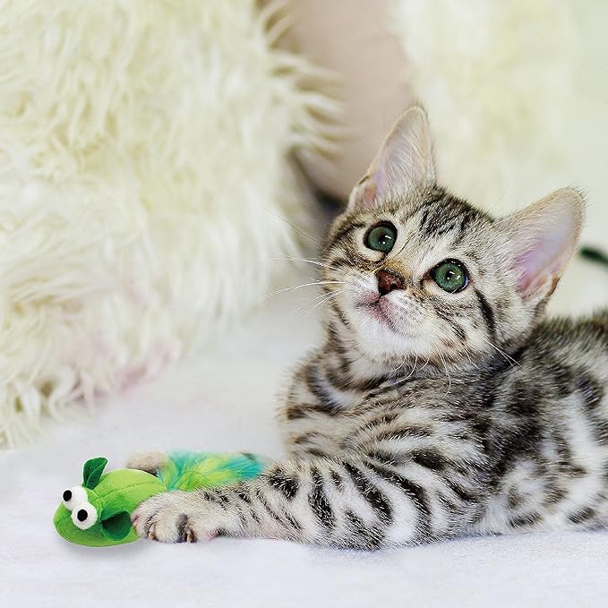 5 Pack Interactive Catnip and Feather Cat Toys, Multi-Colored Mice with Long Feather Tail, Accessories for Indoor Cat, Catnip Plush Toys with Natural Feathers and Rattles-PawvioPets