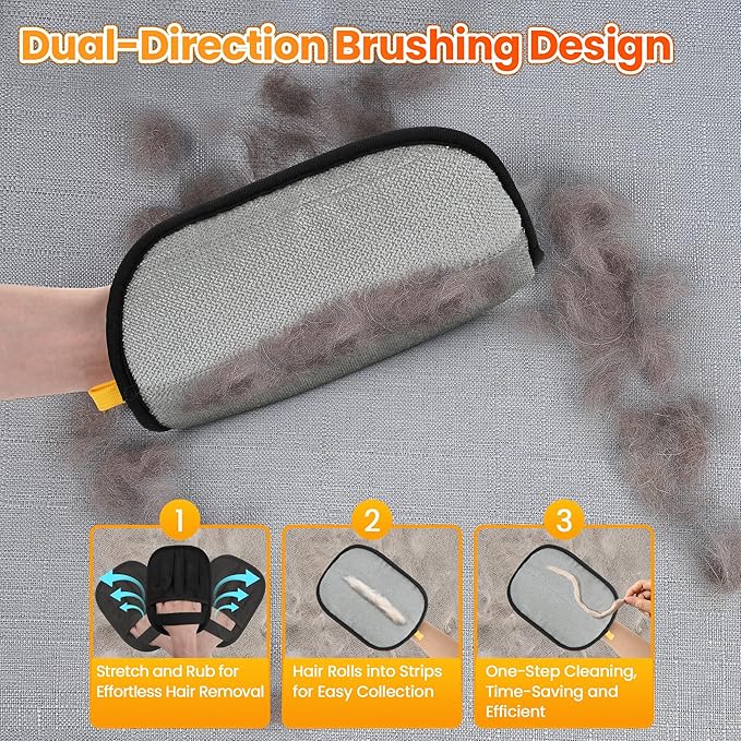 2 Pcs Pet Hair Removal Glove for Cats Dogs, 2025 Upgraded Five-Finger Electrostatic Glove for Deshedding Grooming, Reusable Washable Hair Remover for Furniture Couch Car Seat Carpet Bedding-PawvioPets
