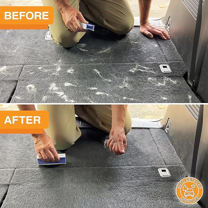 FurDozer X3 MINI Pet Hair Remover & Auto Detailing Tool - Cat & Dog Hair Remover for Carpet, Car Interior, Couch, Bedding, & Furniture - Reusable Pet Hair Removal Tool for Dog Fur & Lint, 3.5", Purple-PawvioPets