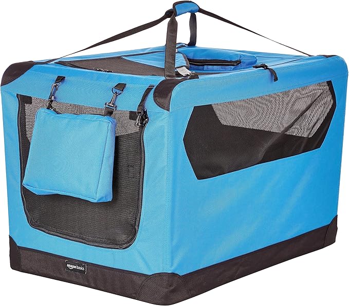 Amazon Basics Folding Portable Soft Pet Dog Crate Carrier Kennel, 36 x 24 x 24 inches, Blue-PawvioPets