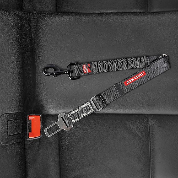 EzyDog Zero Shock Click - Shock Absorbing Dog Seat Belt Car Harness Attachment for Dogs - Adjustable Dog Restraints Seatbelts for Car Travel and Safety - (20in - 26in, Black)-PawvioPets