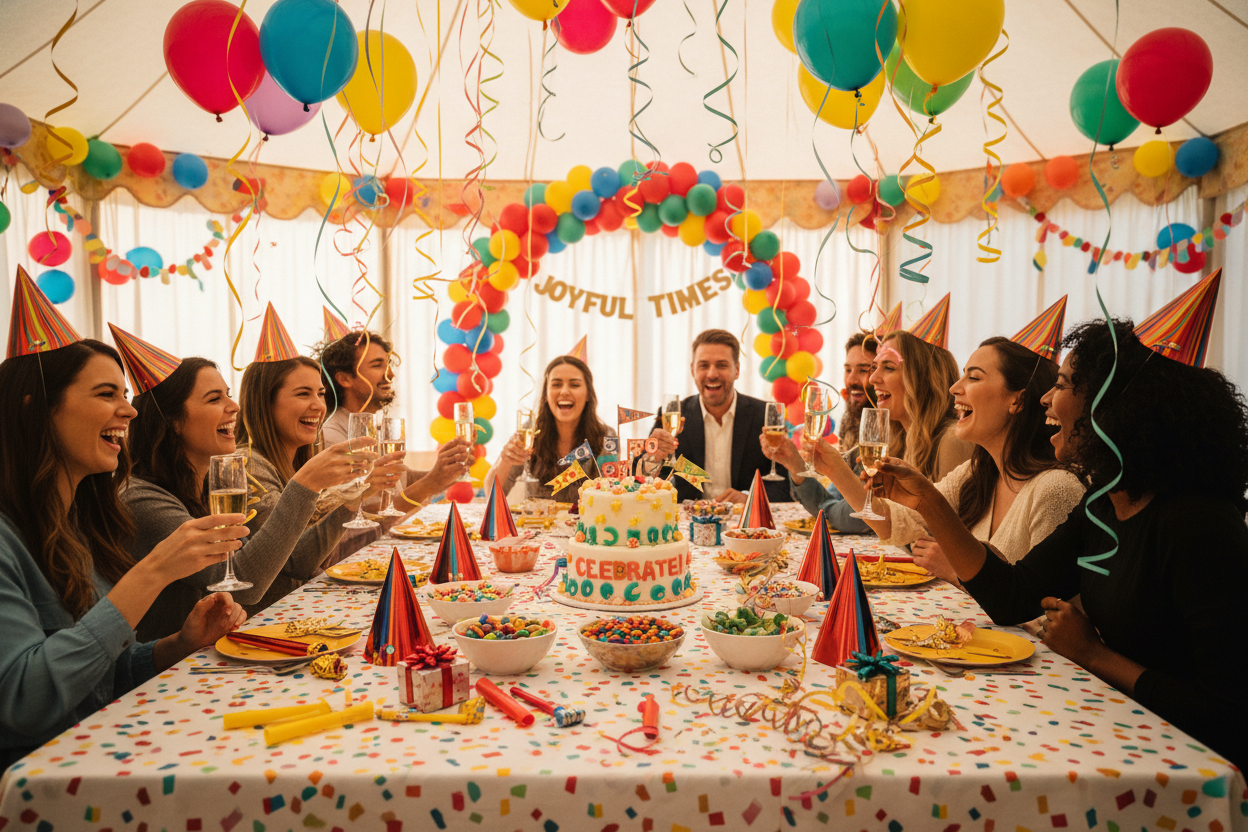 At PartyPop Hub, we’re here to make every celebration unforgettable. Whether you're planning a small gathering or a grand event, our goal is to bring color, creativity, and joy to your special moments. We’re more than just a party supplies store — we’re your partner in creating memories that last a lifetime. (make it real photo)