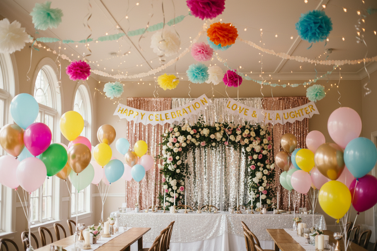 Party Decorations

Add instant excitement to any space with our colorful balloons, banners, garlands, backdrops, and hanging décor. Perfect for birthdays, holidays, weddings, and themed events. (makeit real photo)
