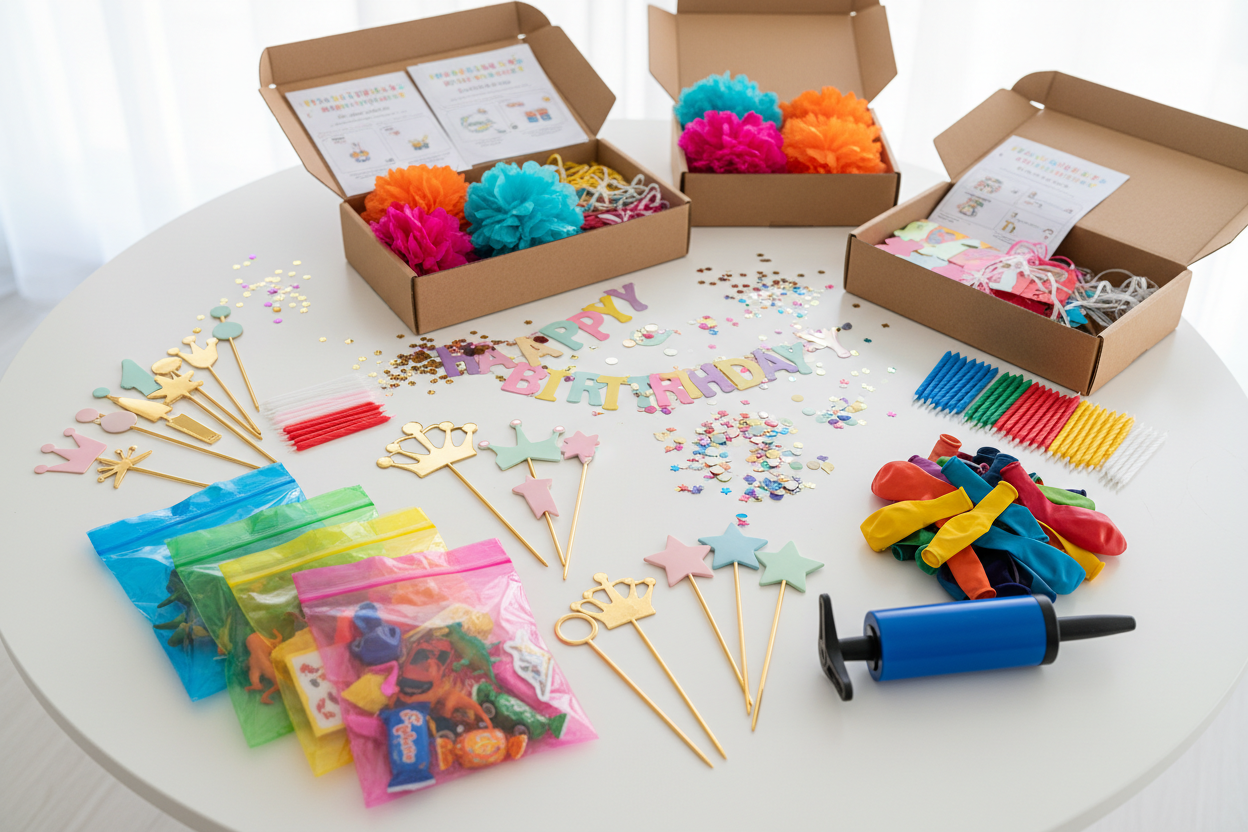 Party Essentials

Party favors & giveaway bags

Cake toppers & cupcake decorations

Confetti, candles, and balloons pumps

DIY decoration kits (make it real photo)