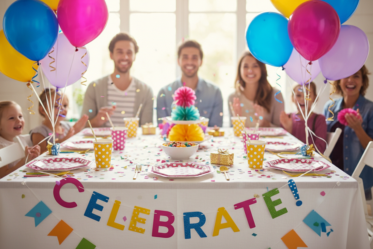 PartyPop Hub brings fun, color, and creativity to every celebration. From balloons and banners to themed décor and tableware, we offer high-quality party supplies for all ages and occasions. Make every event unforgettable with PartyPop Hub. (make it real photo)
