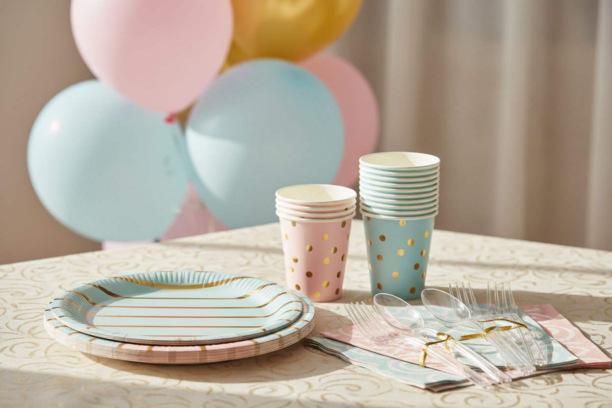 Tableware & Party Setup

Complete your party table with coordinated plates, cups, napkins, cutlery, and tablecloths. Our tableware sets make setup quick while keeping your celebration polished and photo-ready. (make it real photo)